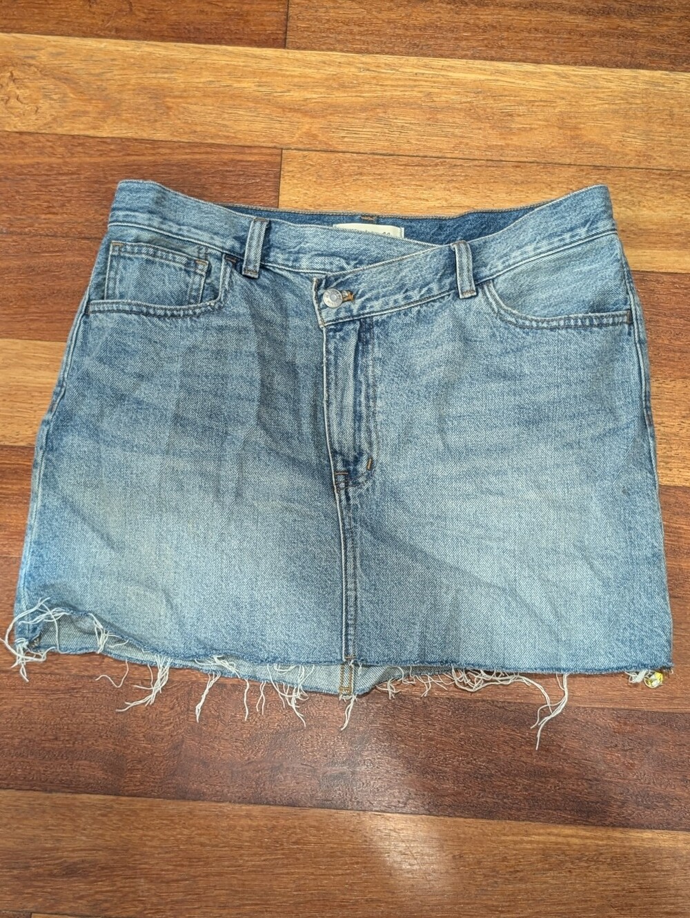 Madewell Light Blue Denim Skirt with Raw Hem Detail